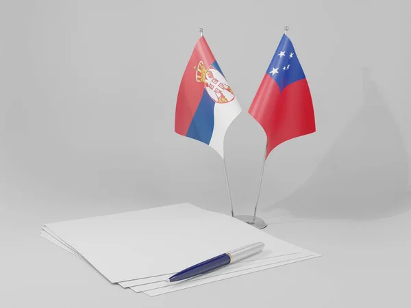 Samoa Bandiere Dell Accordo Serbia Sfondo Bianco Render — Foto Stock