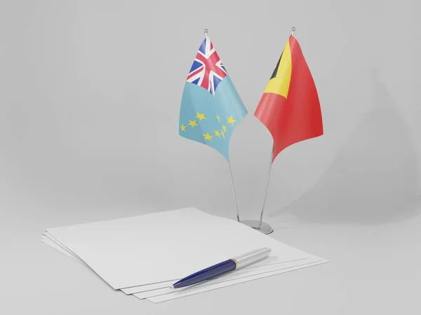 Ανατολικό Τιμόρ Σημαίες Της Συμφωνίας Τουβαλού Λευκό Φόντο Render — Φωτογραφία Αρχείου