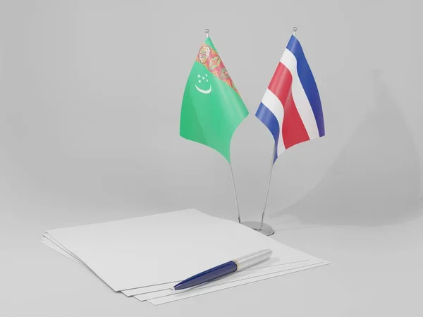 Costa Rica Turkmenistan Agreement Flags White Background Render — Stock Photo, Image