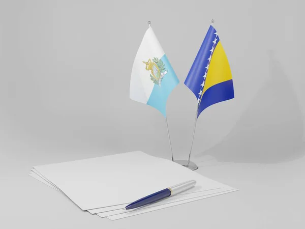 Bosnia Herzegovina Banderas Del Acuerdo San Marino Fondo Blanco Render —  Fotos de Stock