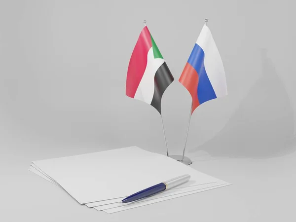 Drapeaux Accord Russie Soudan Fond Blanc Render — Photo