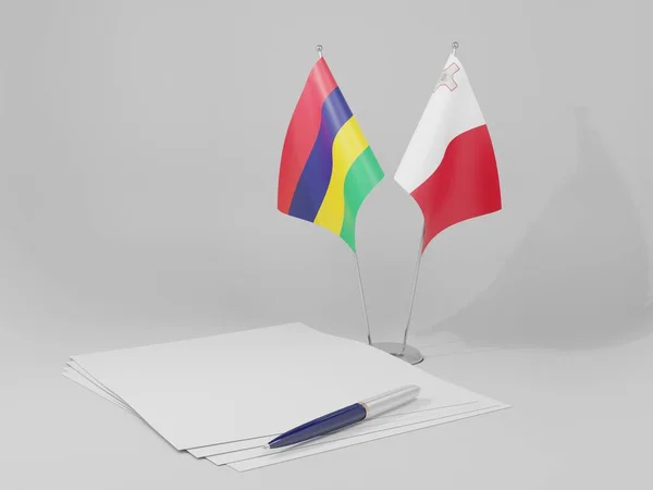 Malta Mauritius Agreement Flags White Background Render — Stock Photo, Image