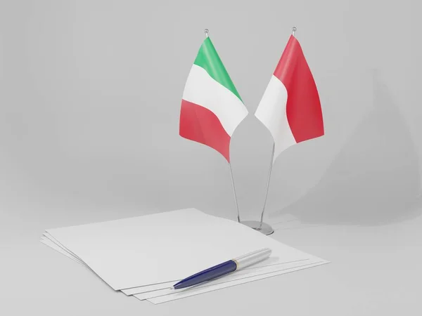 Indonesien Italien Avtal Flaggor Vit Bakgrund Render — Stockfoto