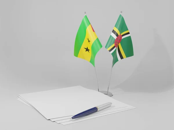 Dominica Bandiere Accordo Sao Tomé Principe Sfondo Bianco Render — Foto Stock
