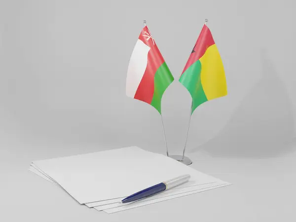 Guinée Bissau Oman Drapeaux Accord Fond Blanc Render — Photo