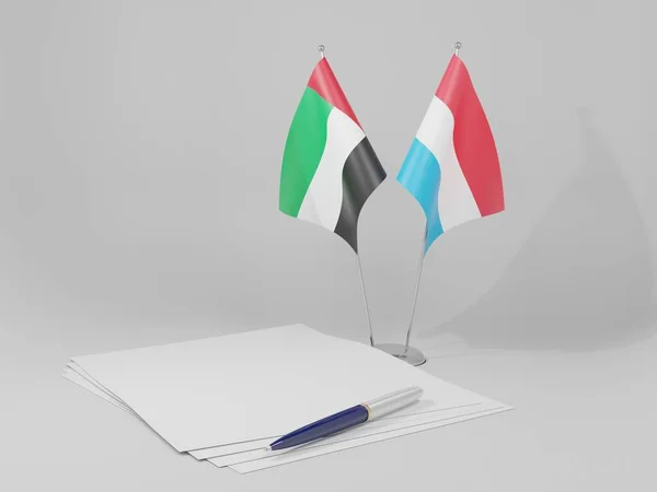 Luxemburgo Banderas Del Acuerdo Los Emiratos Árabes Unidos Fondo Blanco —  Fotos de Stock