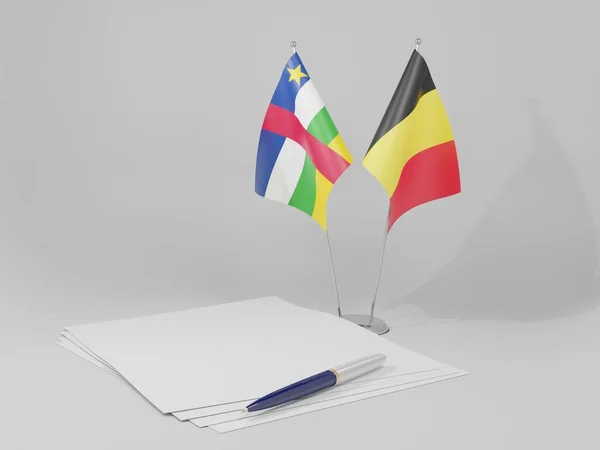 Belgium Central African Republic Agreement Flags White Background Render — стокове фото