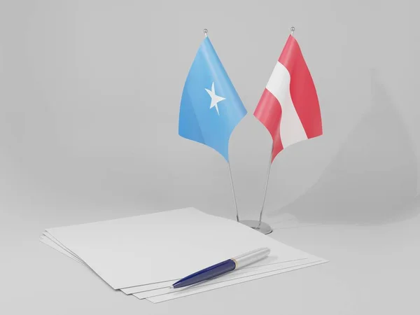 Avusturya - Somali Anlaşması Bayrakları, Beyaz Arkaplan - 3D Hazırlama