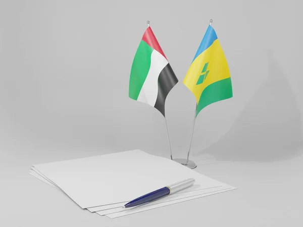 Saint Vincent Grenadines United Arab Emirates Agreement Flags White Background — стокове фото