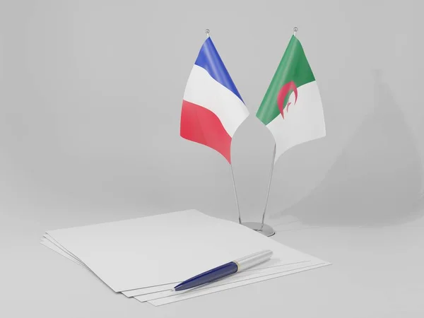 Argélia França Acordo Bandeiras Fundo Branco Render — Fotografia de Stock