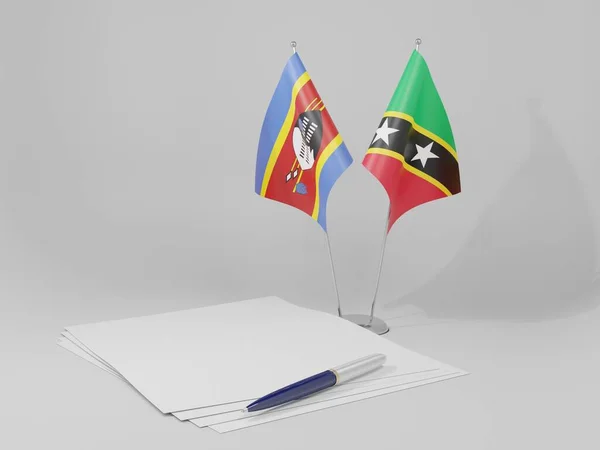 Флаги Соглашения Сент Китс Невис Свазиленд Белый Фон Рендер — стоковое фото