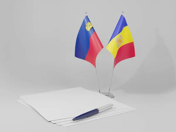 Ανδόρα Λιχτενστάιν Συμφωνία Σημαίες Λευκό Φόντο Render — Φωτογραφία Αρχείου
