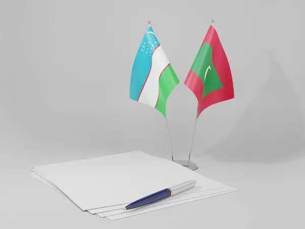 Maldives Uzbekistan Agreement Flags White Background Render — Stock Photo, Image
