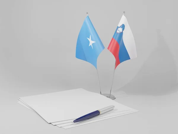Eslovénia Acordo Somália Bandeiras Fundo Branco Render — Fotografia de Stock