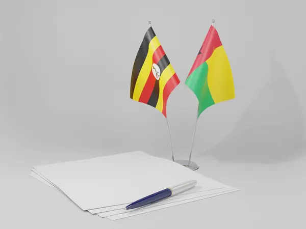 Guiné Bissau Acordos Uganda Bandeiras Fundo Branco Render — Fotografia de Stock