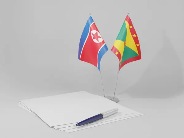 Γρενάδα Σημαίες Συμφωνία Της Βόρειας Κορέας Λευκό Φόντο Render — Φωτογραφία Αρχείου
