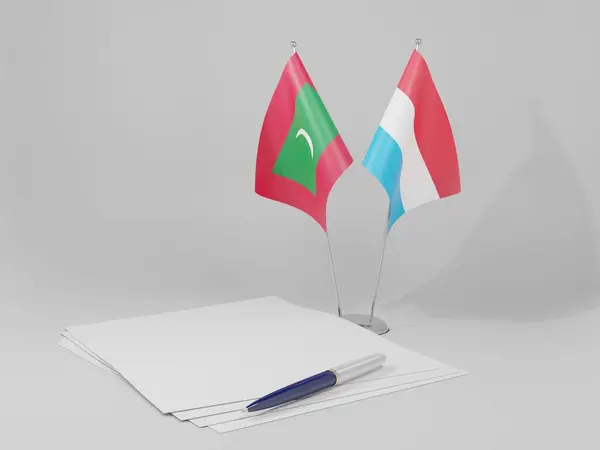 Luxemburgo Banderas Del Acuerdo Maldivas Fondo Blanco Render — Foto de Stock