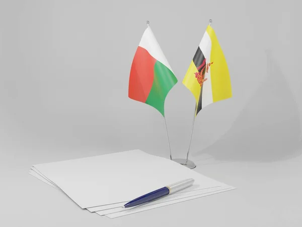 Brunei Madagascar Agreement Flags White Background Render — Stock Photo, Image