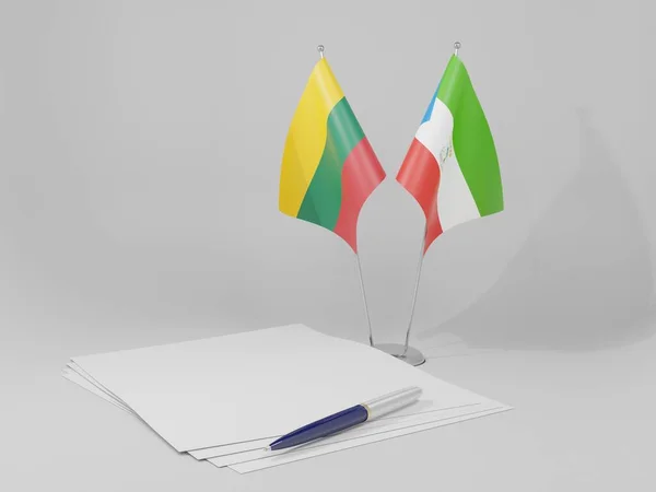 Guiné Equatorial Lituânia Bandeiras Acordo Fundo Branco Render — Fotografia de Stock