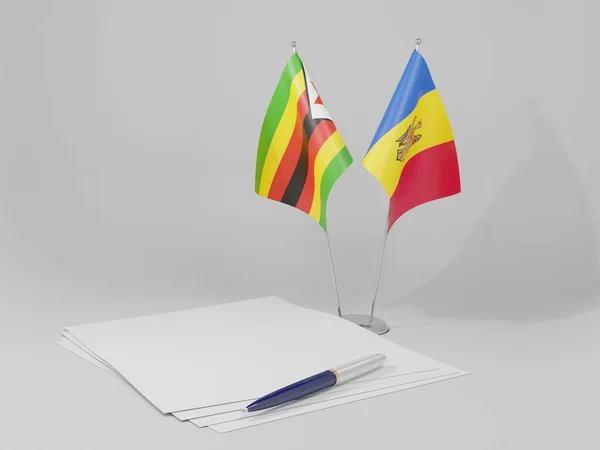 Moldova Zimbabve Anlaşması Bayrakları Beyaz Arkaplan Render — Stok fotoğraf