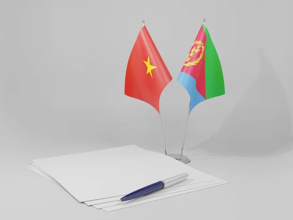 Eritrea Banderas Del Acuerdo Vietnam Fondo Blanco Render — Foto de Stock