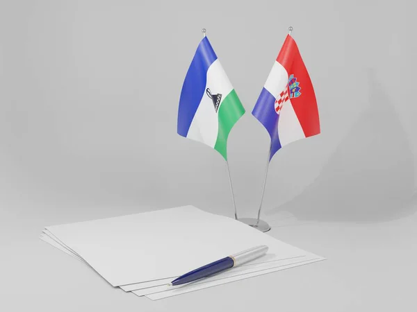 Croatie Drapeaux Accord Lesotho Fond Blanc Render — Photo