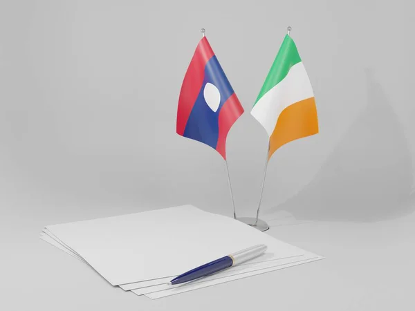 Irland Laos Abkommen Flaggen Weißer Hintergrund Render — Stockfoto