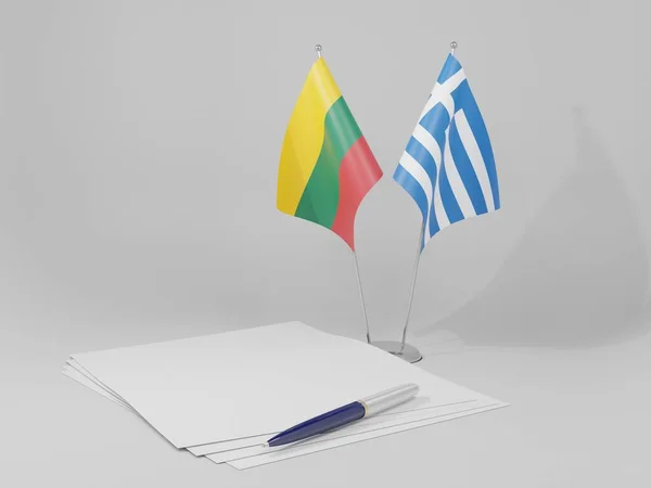 Grécia Lituânia Acordos Bandeiras Fundo Branco Render — Fotografia de Stock
