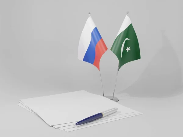Pakistan - Russia Agreement Flags, White Background - 3D Render