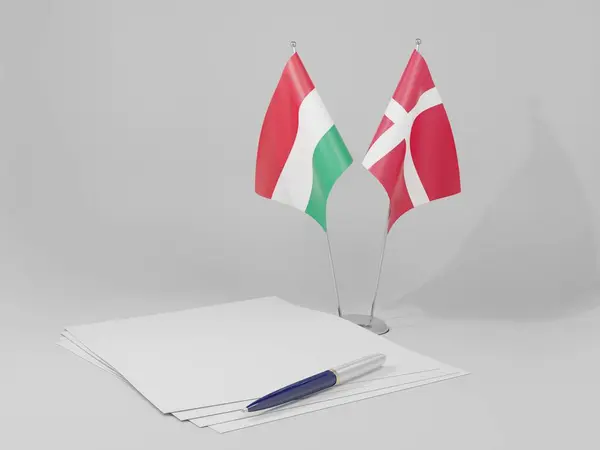 Δανία Ουγγαρία Σημαίες Συμφωνίας Λευκό Φόντο Render — Φωτογραφία Αρχείου