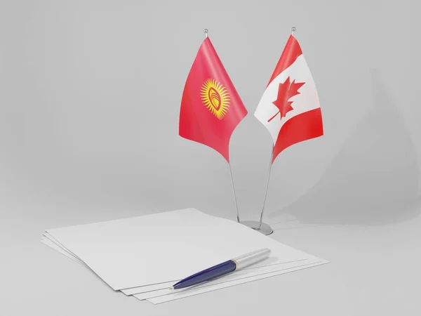 Canadá Banderas Del Acuerdo Kirguistán Fondo Blanco Render — Foto de Stock