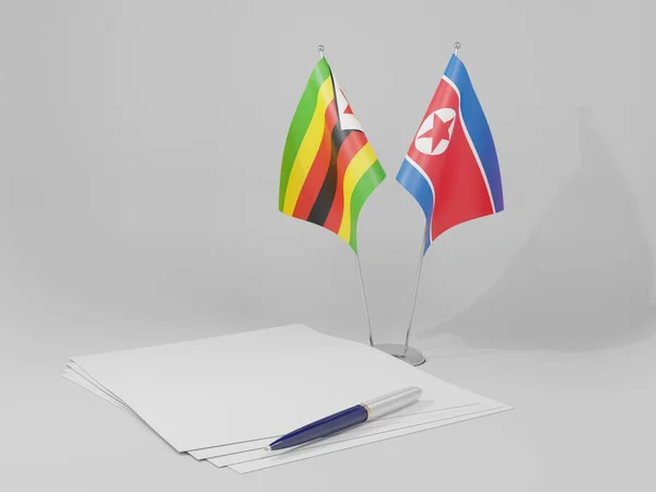 Nordkorea Simbabwe Abkommen Flaggen Weißer Hintergrund Render — Stockfoto