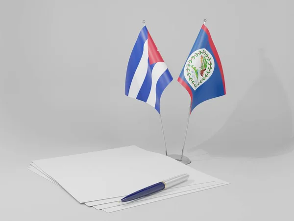 Belize - Cuba Agreement Flags, White Background - 3D Render