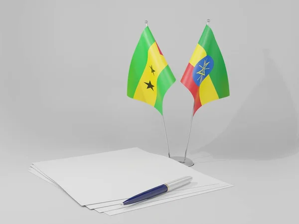 Ethiopia Sao Tome Principe Agreement Flags White Background Render — 스톡 사진