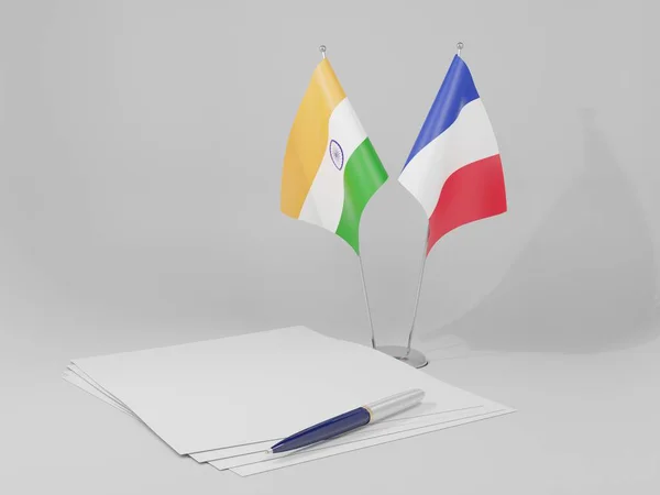 Franciaország India Megállapodás Zászlók Fehér Háttér Render — Stock Fotó