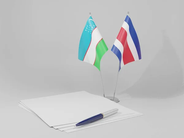 Kostaryka Uzbekistan Flagi Umowy Białe Tło Render — Zdjęcie stockowe