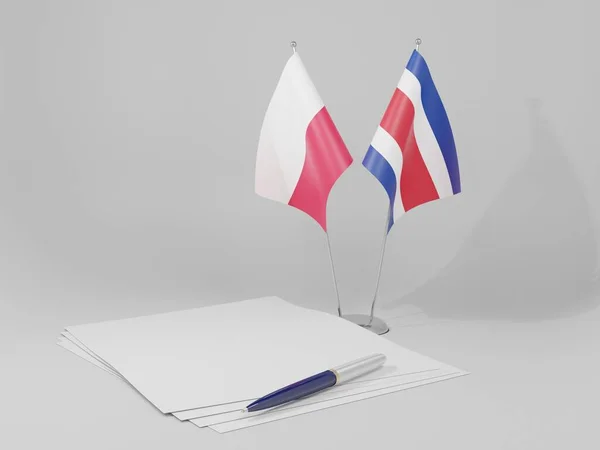 Costa Rica Banderas Del Acuerdo Polonia Fondo Blanco Render — Foto de Stock