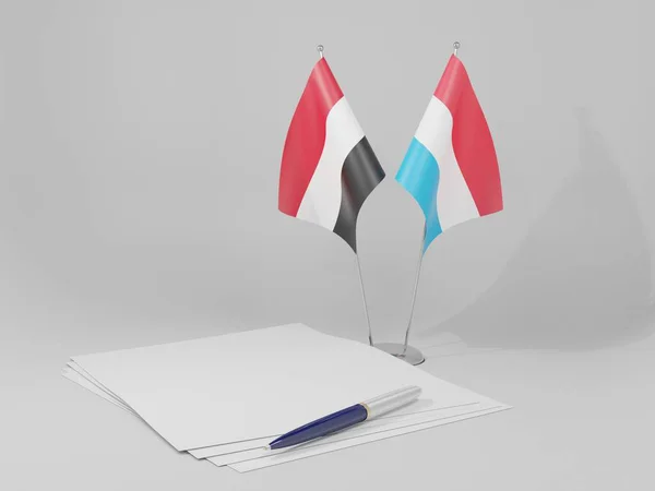 Luxemburgo Acordo Iémen Bandeiras Fundo Branco Render — Fotografia de Stock