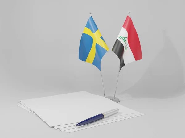 Iraq Banderas Del Acuerdo Suecia Fondo Blanco Render — Foto de Stock