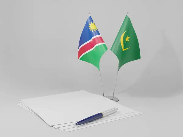 Mauritania Bandiere Dell Accordo Namibia Sfondo Bianco Render — Foto Stock