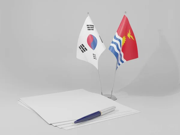 Kiribati Acordo Coreia Sul Bandeiras Fundo Branco Render — Fotografia de Stock