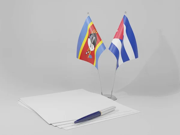 Cuba Swaziland Agreement Flags White Background Render — стокове фото