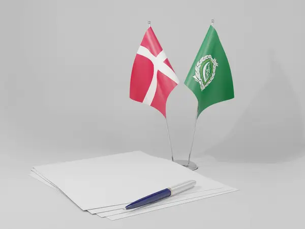 Αραβικός Σύνδεσμος Δανία Συμφωνία Σημαίες Λευκό Φόντο Render — Φωτογραφία Αρχείου