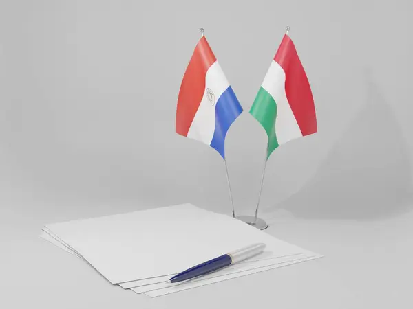 Magyarország Paraguay Megállapodás Zászlók Fehér Háttér Render — Stock Fotó