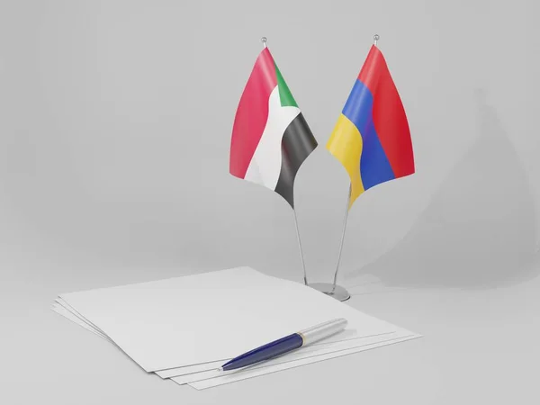 Armenia Bandiere Dell Accordo Sudan Sfondo Bianco Render — Foto Stock