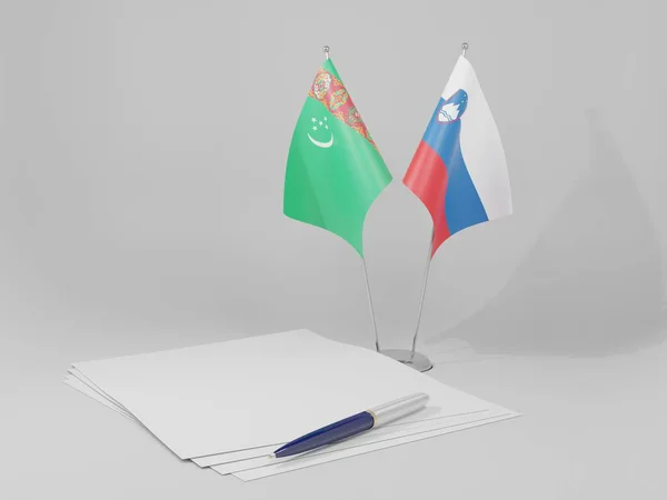 Slovenia Turkmenistan Agreement Flags White Background Render — Stock Photo, Image