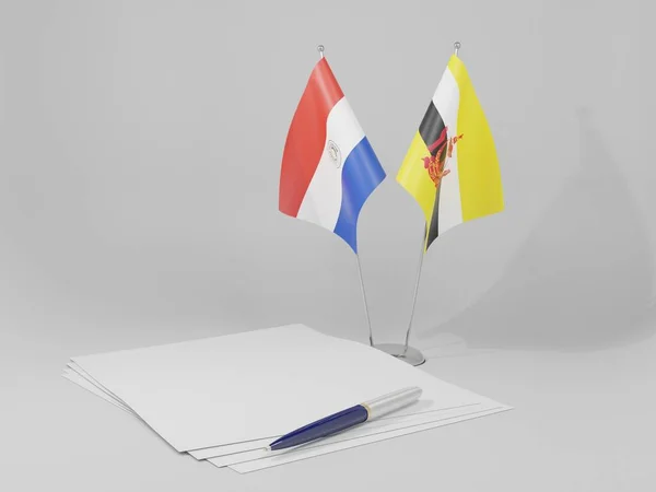 Brunei Paraguay Abkommen Flaggen Weißer Hintergrund Render — Stockfoto