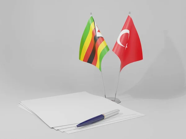 Turquie Drapeaux Accord Zimbabwe Fond Blanc Render — Photo