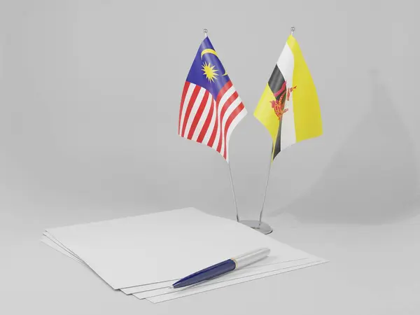 Brunej Malajsie Dohody Vlajky Bílé Pozadí Vykreslení — Stock fotografie