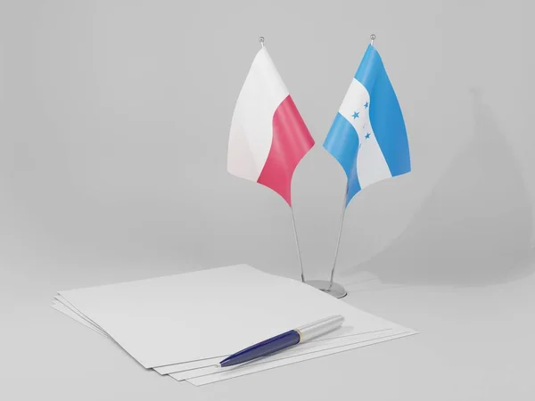 Honduras - Poland Agreement Flags, White Background - 3D Render